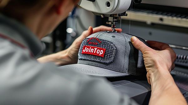 Baseball cap embroidery machine working